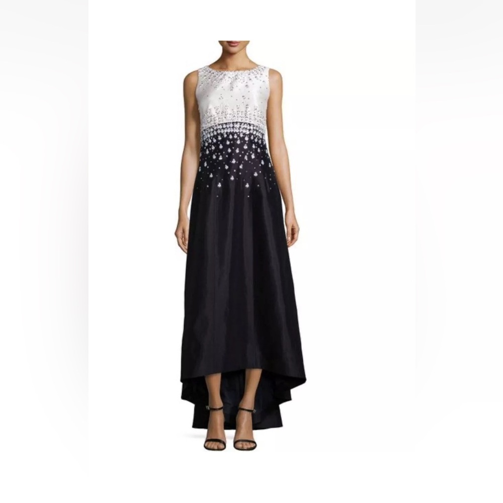 Kay Unger Women’s Formal Gown Black And White with sequins Size 4; high-low hem
